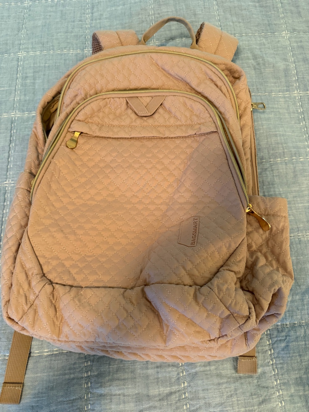 Bagsmart Quilted Backpack in Dusty Pink - Everyday Lightweight Pack - Picture 1 of 5